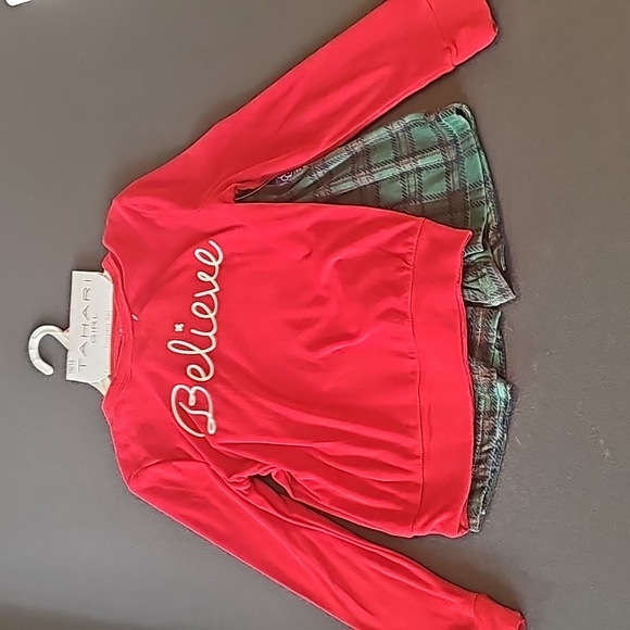 Tahari Girls Christmas 2piece Pj's set with Hair Scrunchy size 10/12 - Picture 1 of 4